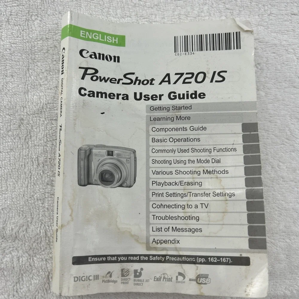Canon Powershot A720 IS Digital Camera User Guide Instruction‎ Manual Printed